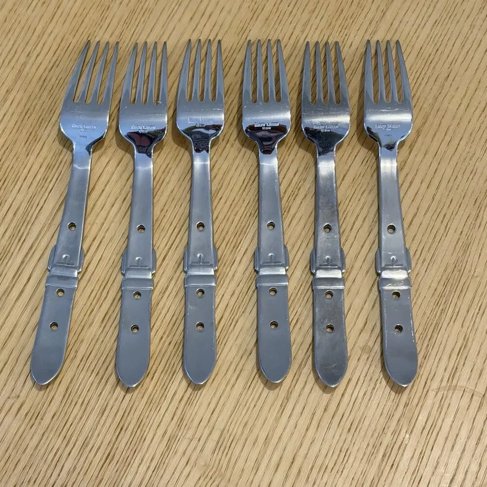 Vtg Ralph Lauren Highgate Silverware Set Of 6 Salad Forks Equestrian 1997 Korea